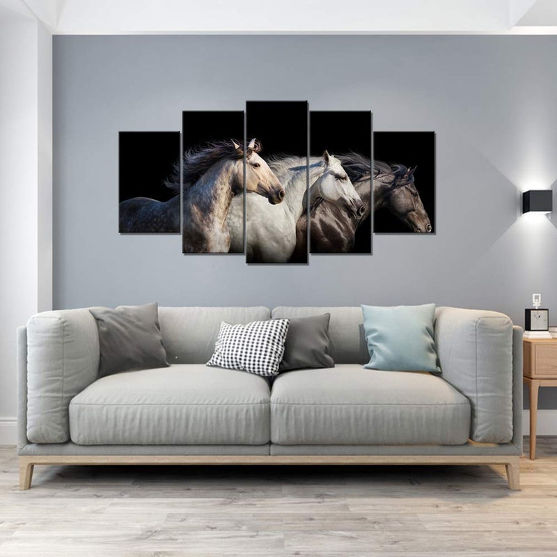 LevvArts Large 5 Piece Wall Art Running Horse Canvas Wall Art Wild Animal Picture Print on Canvas Modern Home Office Living Room Decoration Framed Ready to Hang - Image 4